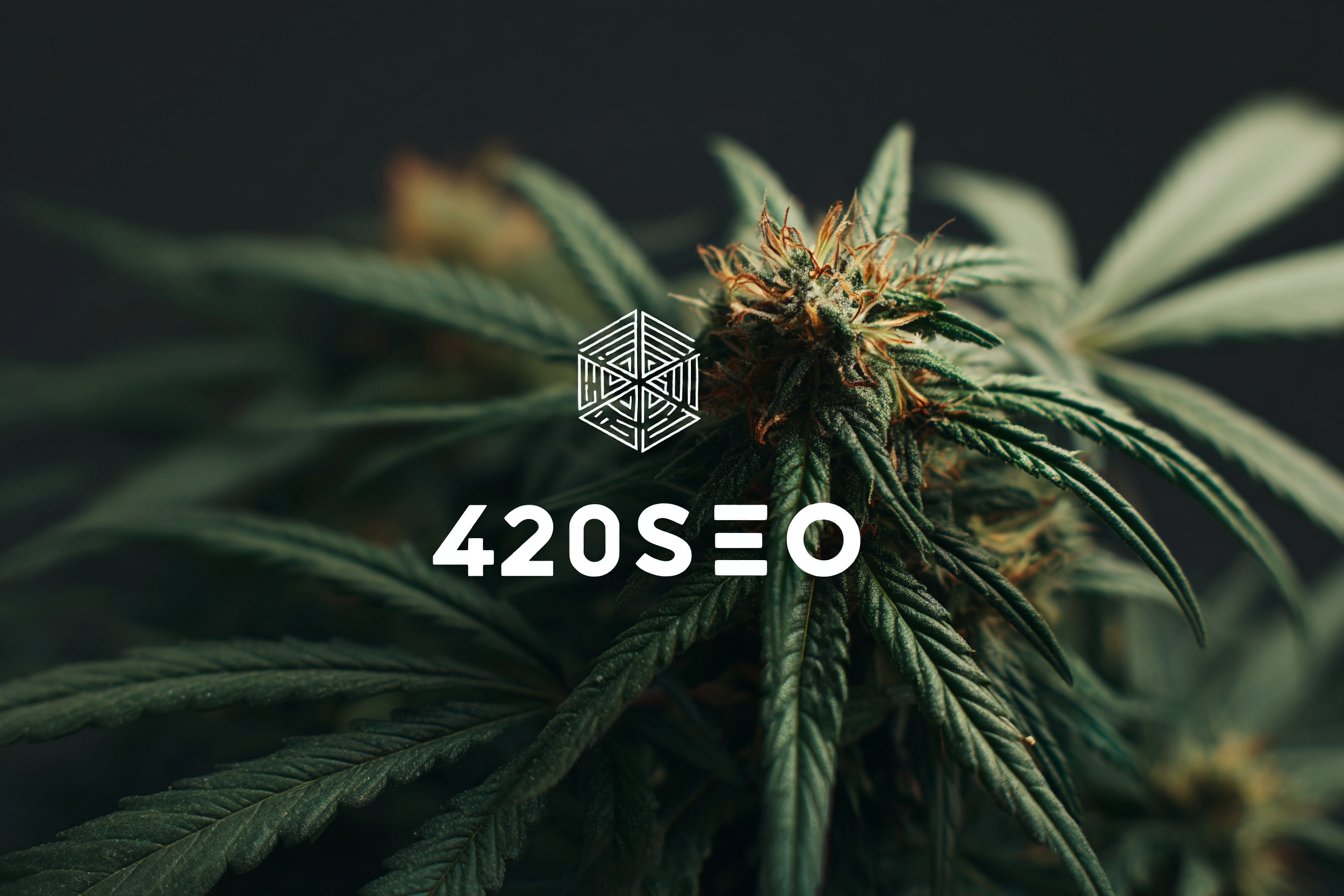 420SEO Cannabis Suchmaschinenoptimierung – Logo auf Cannabis-Pflanze